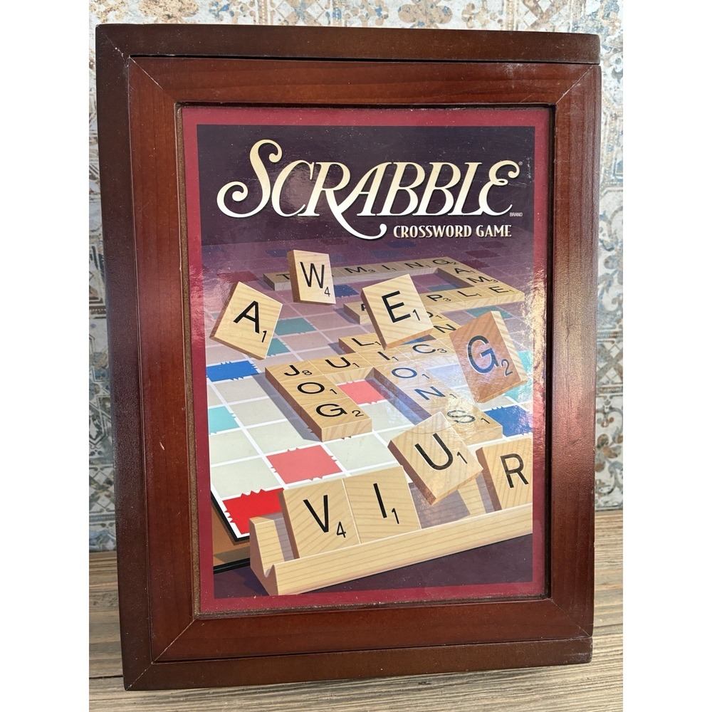 VTG 2010 Scrabble Wooden Box Game Set Collector's Edition